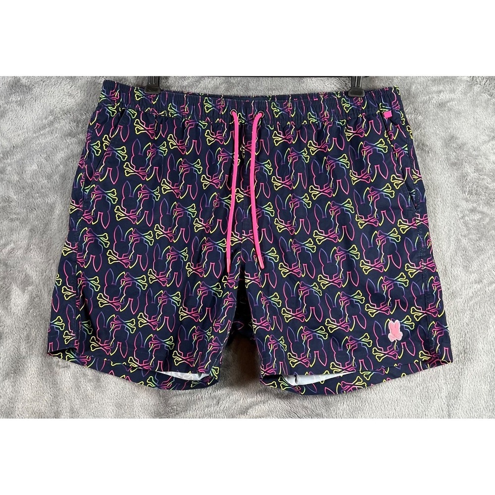 Psycho Bunny Swim Shorts Trunks Mens XL 36x5.5 Blue Neon AOP